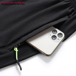 Calções casuais de secagem rápida masculina, corrida, esportes, bolsos com zíper, calças curtas, fundo de homem, preto, L-XXXL, novo, verão - Image 6