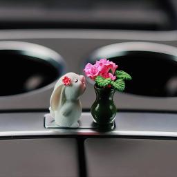 Anime Bunny Smell Roses Decoração de interiores do carro, Auto Center Console Gadget, enfeites bonitos, acessórios de carro, presentes para mulheres - Image 5