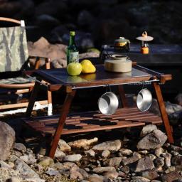 Mesa dobrável de madeira maciça, mesa IGT portátil ao ar livre, mesa de extensão de duas unidades, mesa de acampamento e piquenique - Image 2
