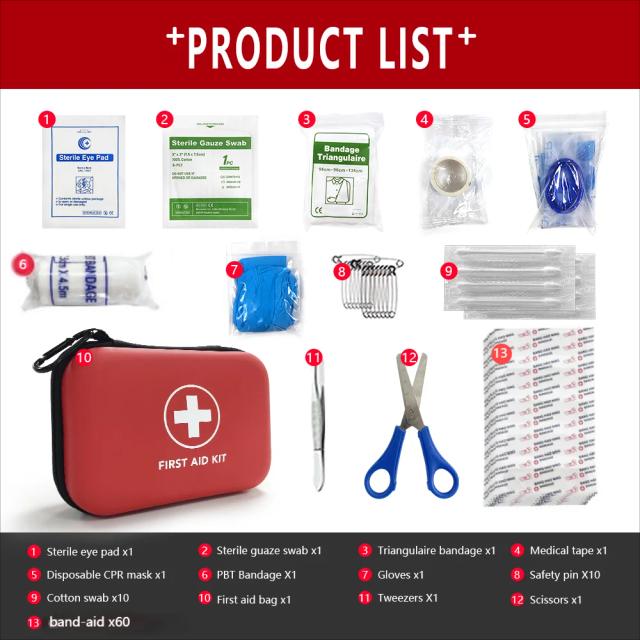 Kit de Primeiros Socorros Portátil 91 Peças para Emergências em Viagens e Atividades ao Ar Livre