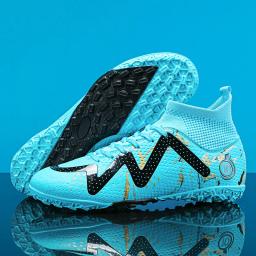 Sapatos de futebol profissional para adolescentes, botas de futebol masculinas, tênis azul de cano alto, tênis antiderrapante de futsal, TF, FG, tamanho 33-46 - Image 1