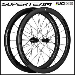 SUPERTEAM Freio a disco 700C Rodas de carbono Bloqueio central / 6 parafusos Rodas de bicicleta de estrada UCI Qualidade Rodada de corrida de estrada - Image 1