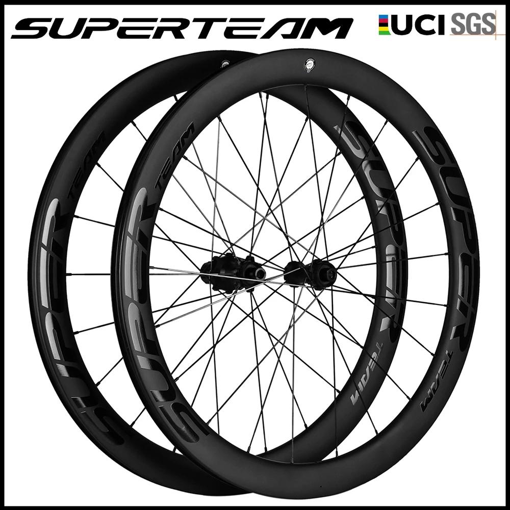 SUPERTEAM Freio a disco 700C Rodas de carbono Bloqueio central / 6 parafusos Rodas de bicicleta de estrada UCI Qualidade Rodada de corrida de estrada - Image 1