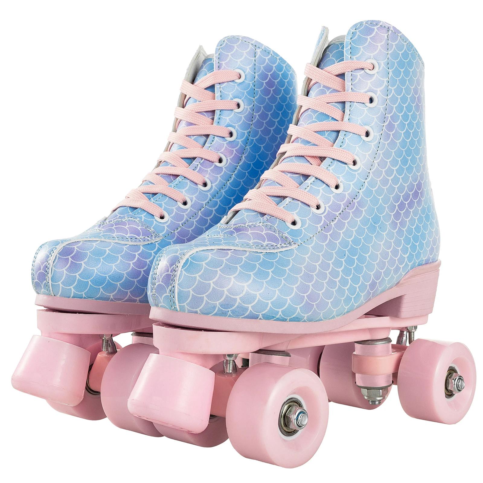 Patins de couro PU para iniciantes, sapatos de patinação, deslizando Inline, Quad Roller Sneakers, treinamento, 4 rodas flash - Image 1