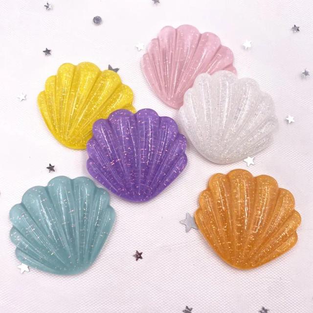 Resina Colorida com Glitter Paillette 3D em Grande Concha Flatback para Scrapbook, DIY e Decoração Artesanal em Casa