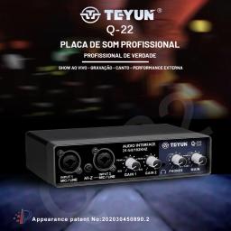 TEYUN-Profissional USB Interface De Áudio, Placa De Som Com Monitor, Gravação De Guitarra Elétrica, 48V Phantom Power Mixer De Som, Q-22 - Image 2