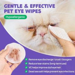 Toalhetes para os olhos para cães gatos que controlam manchas lágrimas olhos para animais estimação seguros para os - Image 4
