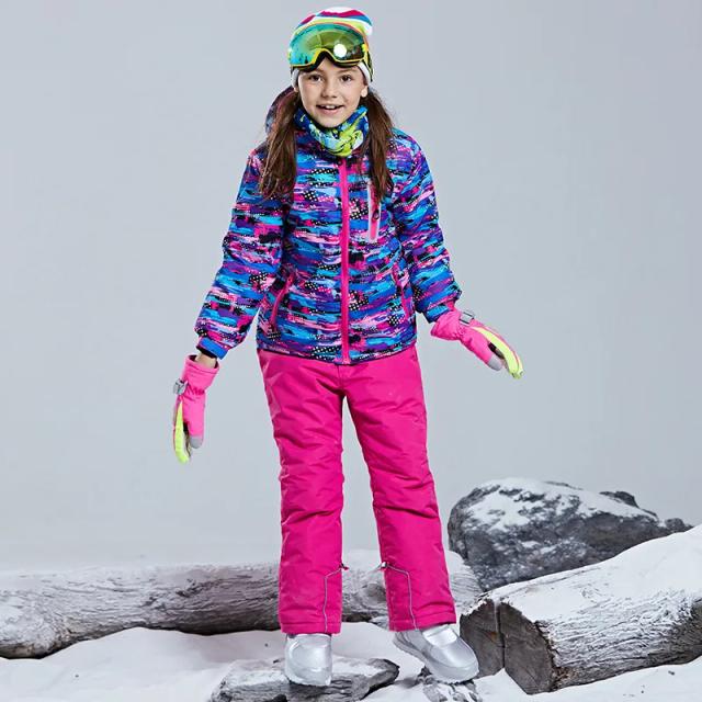 Conjunto de Esqui Infantil -30 Graus para Meninos e Meninas - Roupa de Snowboard à Prova d'Água para Esportes ao Ar Livre - Jaqueta e Calça para Adolescentes