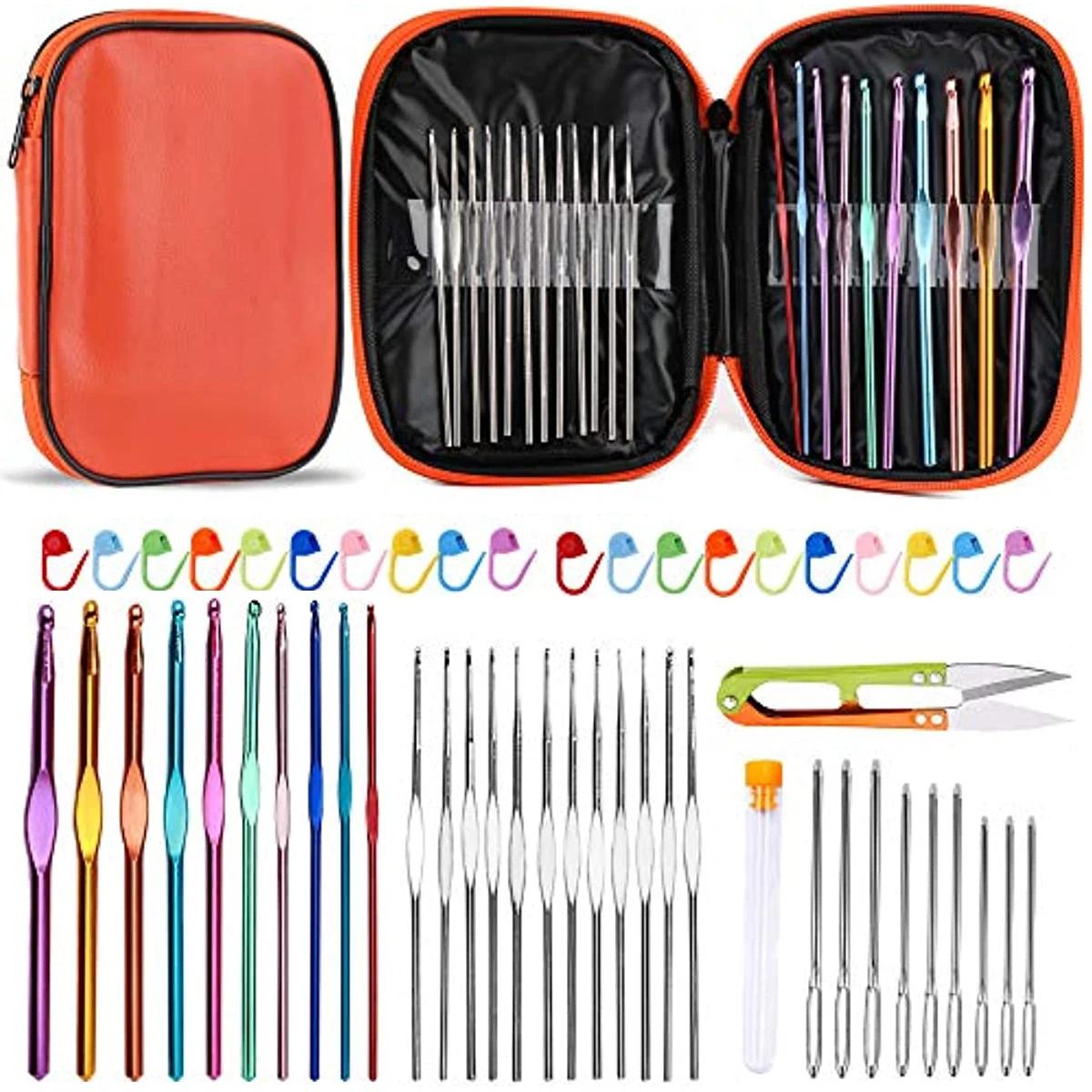 KRABALL-Agulhas de tricô ergonômicas com estojo de armazenamento, Crochet Hooks Kit, Agulhas sem corte, Ponto Marcador, 54Pcs - Image 1