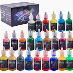 JIZHOU Conjunto de tinta aerógrafo 24 cores (30 ml/1 oz) Kit de tinta acrílica à base de água para aficionados e artistas prontos para pulverizar opaco - Image 1