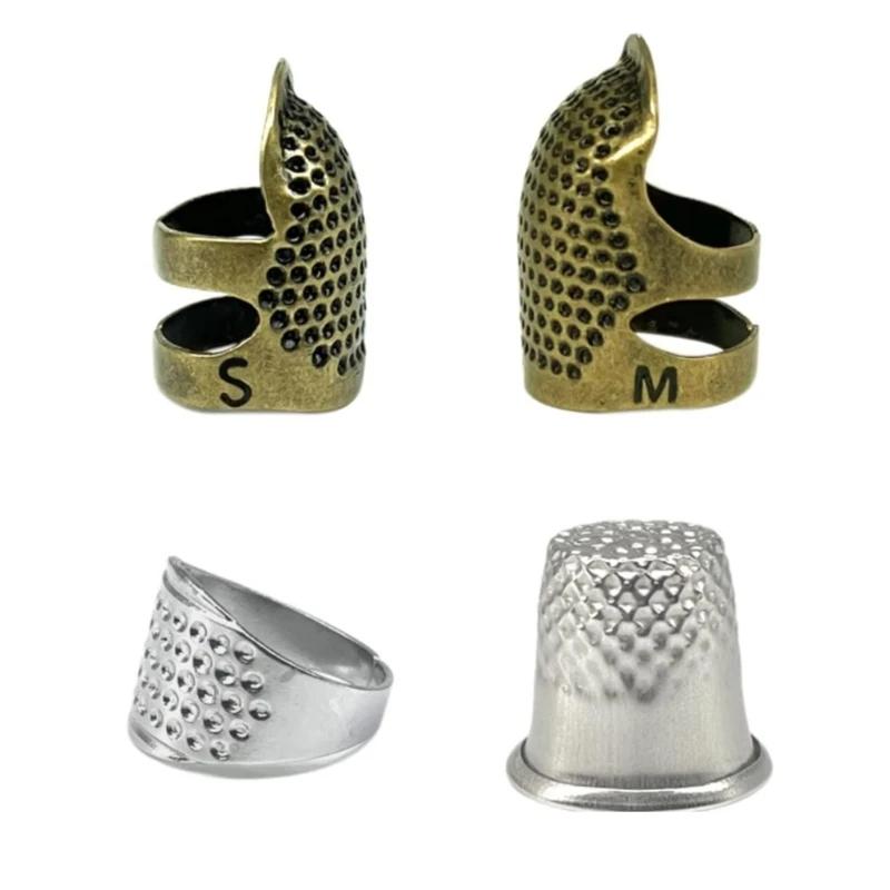 Dedal costura metal anéis dedo metal ajustável escudo dedo anéis costura para costura bordado bordado - Image 1