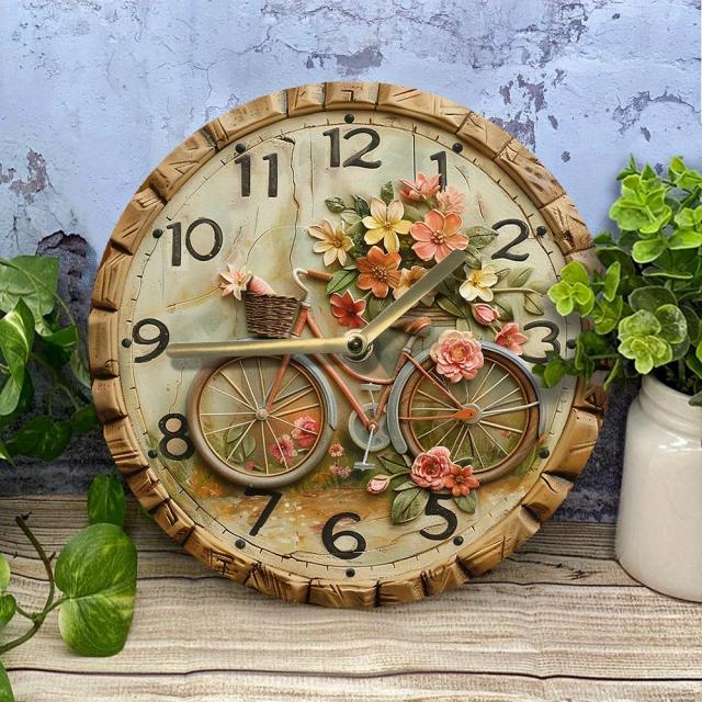 Kit de Relógio de Parede DIY com Design de Bicicleta e Flores em Alta Definição – Conjunto Artesanal para Decoração e Presente Ideal para o Dia das Mães