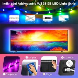 LED RGB Strip Light com Bluetooth, fita flexível, fita de diodo, música Sync, cor dos sonhos, USB, 5050, WS2812B, DC 5V - Image 6