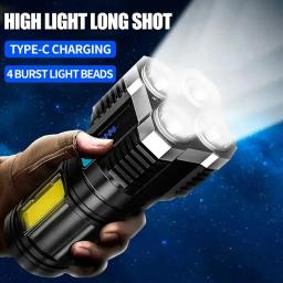 Lanternas Recarregáveis LED de Alta Potência, Refletor de Acampamento, Luz Lateral, 3 Modos de Iluminação, 4 LEDs, Apto para Aventura, Exterior - Image 1