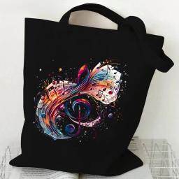 Bolsas femininas notação musical bolsa de lona engraçado aquarela música nota bolsa de ombro para adolescente design de moda bolsa lateral para senhoras - Image 6