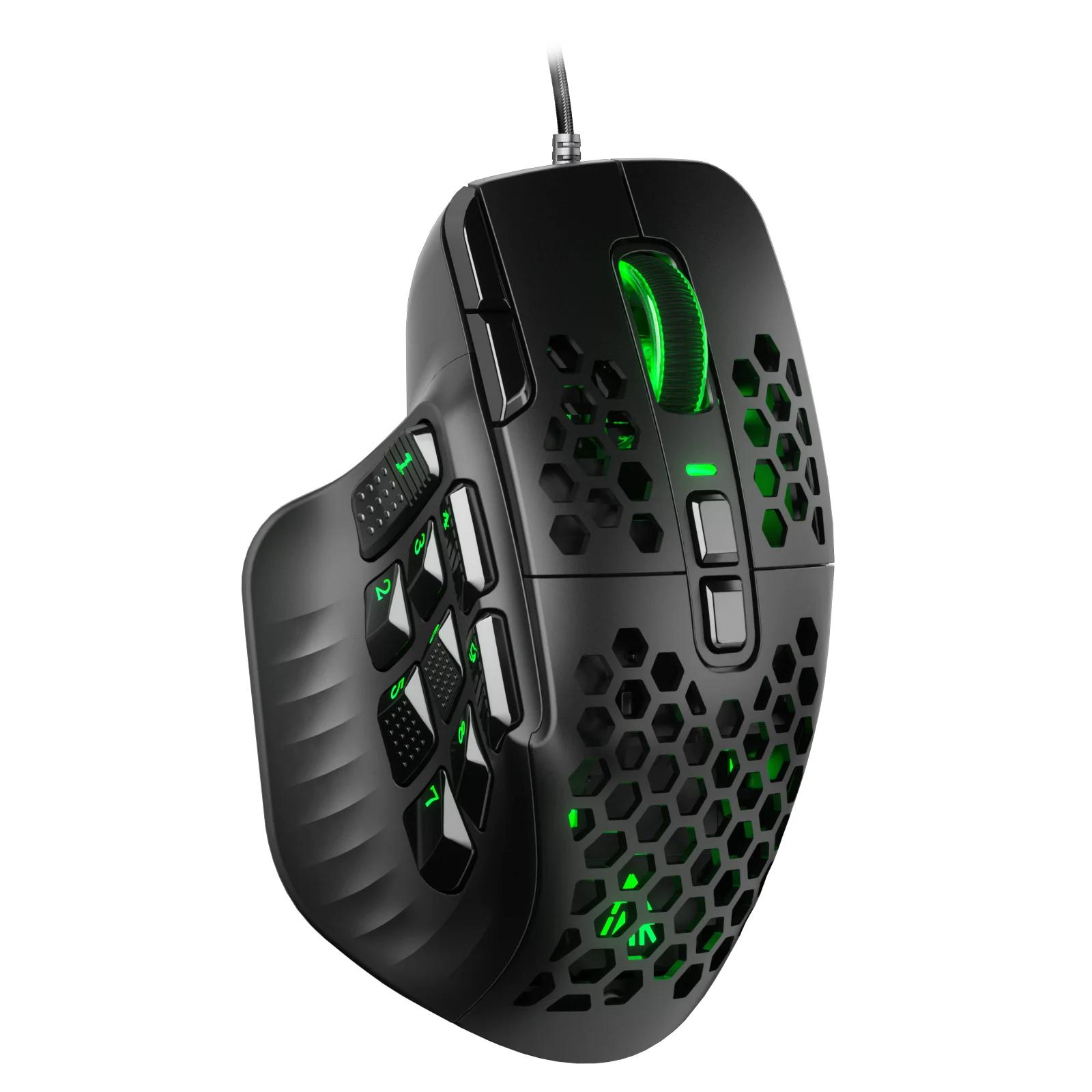 Soluaka sm809 mouse para jogos com fio, 16 botões laterais, 22800 dpi, programável, macro mmo, gamer paw3311, favo de mel, ergonômico, rgb - Image 1