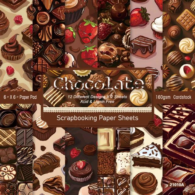 Pacote de Papel Scrapbook Chocolate com 24 Folhas 6"x6" para Artesanato e Scrapbooking Criativo