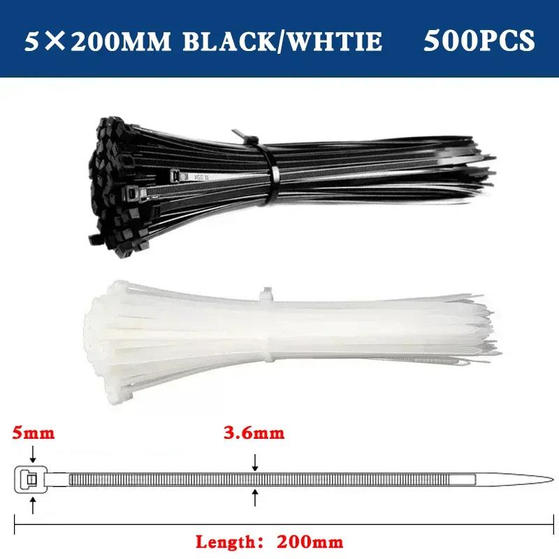 Self-Locking Plastic Nylon Tie, Black Cable Tie, Fixação Ring Zip Wraps Strap, Nylon Cable Tie, 5x300mm, 8x200mm, 5x400mm, 500 pcs - Image 1