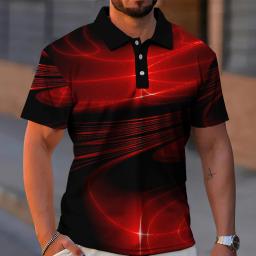 Polo de linha 3D de tecnologia masculina, manga curta, camisas esportivas de golfe, roupas casuais masculinas, grandes dimensões, verão, 2024 - Image 4