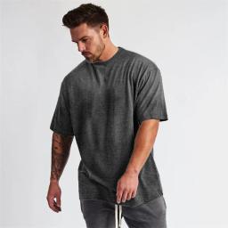 Camisa masculina de ginástica, esportes de corrida, camiseta grande solta, algodão de manga curta, musculação, top de treino, verão - Image 4