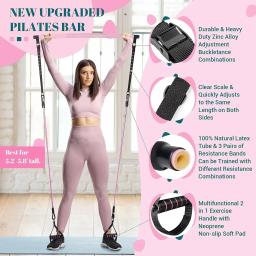 Kit Fitness Yoga Pilates Bar com bandas de resistência portátil Home Gym, kit de resistência Pilates para mulheres, treino de corpo inteiro - Image 2