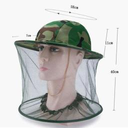 1 pçs camuflagem boné de pesca aba larga viseira pára-sol caça abelha mantendo malha chapéu insetos prevenção mosquito pescoço cabeça capa - Image 3