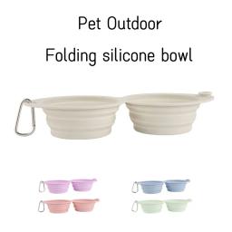 Tigela dupla de silicone dobrável Tigela dupla Recipiente de comida para cachorros, Segurança saudável Tigela de bebida para cães e gatos, Prato alimentador - Image 1