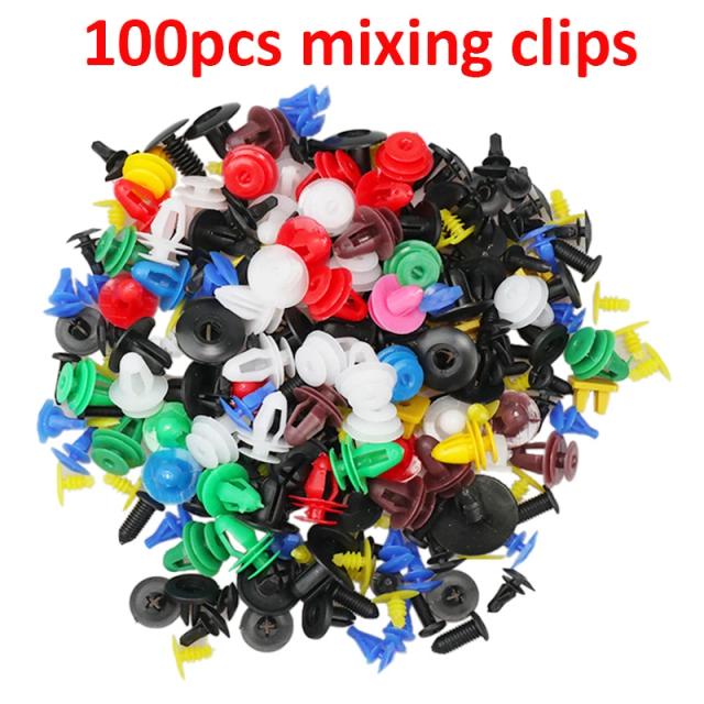 Conjunto Universal de 100 Clipes de Plástico para Carro - 6 Tamanhos, Prendedores e Rebites Inclusos