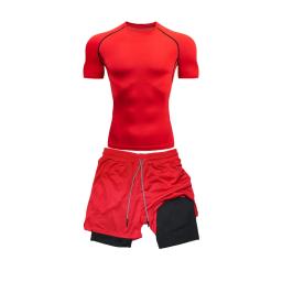 Conjunto Sportswear Compressão para Homens, Fato Ginásio Fitness, Camisa Secagem Rápida, Shorts Performance 2 em 1, Atletismo Verão, 2PCs - Image 3