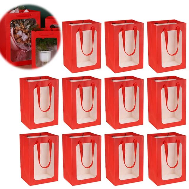 Sacos de Presente em Papel Kraft com Janela Transparente - Conjunto de 12 Caixas para Flores e Buquês, Ideal para Casamentos e Compras de Presentes