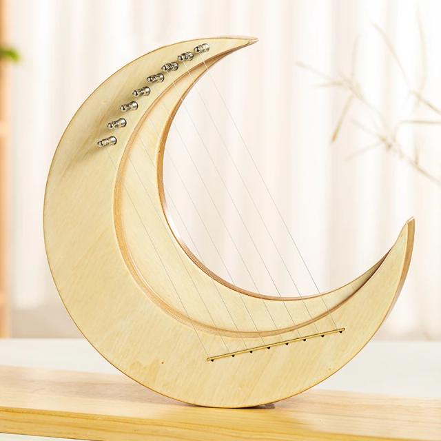 Harpa de Lira de Madeira Grande para Terapia Sonora com 8 Cordas - Instrumento Musical de Cura Lunar para Banho Relaxante