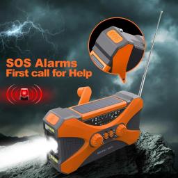 Rádio de manivela solar multifuncional 10000mAh AM/FM/NOAA Alerta meteorológica, alto-falantes estéreo duplos, carregador de telefone, tocha LED e alarme SOS - Image 5