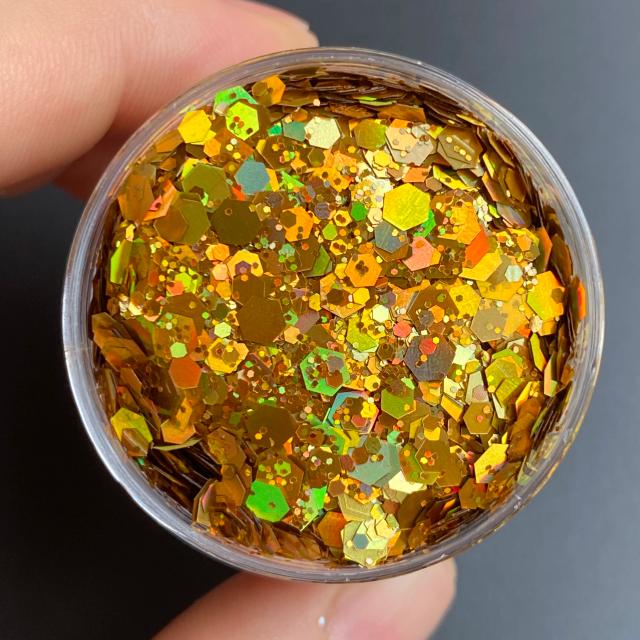 Glitter Holográfico Chunky para Artesanato - Flocos de Resina Prata, Azul e Preto em Embalagem de 15g a Preço de Atacado