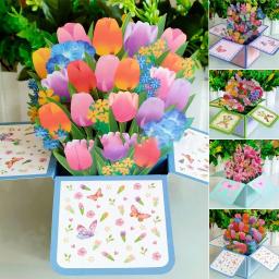 3D Pop Up Bouquet Flores, Feliz Cartão do Dia das Mães, 3D Cartões, Cartão de aniversário, Obrigado, Namorada e presentes do professor, Novo - Image 1