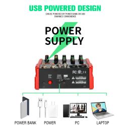 BAXS-DJ Console De Mistura Com Bluetooth, 4 MINI Canal Mixer, 48V Fantasma Monitor De Alimentação, Sistema De Karaoke, USB Mixer De Áudio, Novo - Image 5