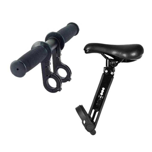Sela de bicicleta com guidão de segurança e assento destacável para crianças, ideal para MTB e passeios seguros.