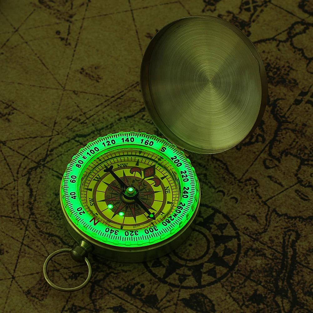 Bússola de acampamento ao ar livre portátil bolso bronze bússola dourada para caminhadas acampamento luminoso retro bússola militar ferramenta navegação - Image 1