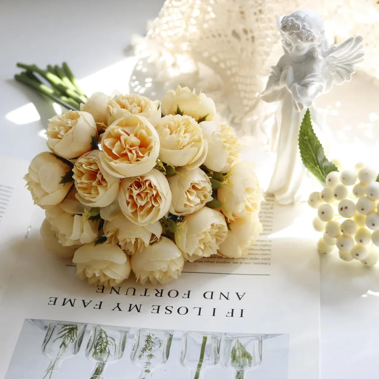 Pequeno chá rosa mão bouquet, flores do casamento, decoração para casa, fotografia arranjo, 27 cabeça - Image 1