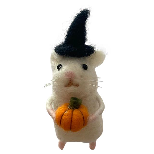 Ornamento de Halloween em Feltro: Mouse e Abóbora, Presente Criativo de Natal com Agulha de Animais Miniatura