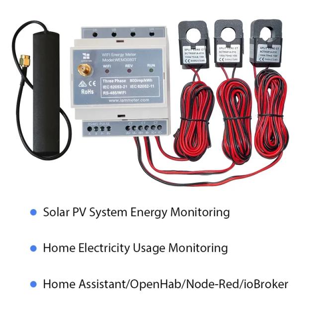 Medidor de Energia Bidirecional Trilho Din para Assistência Doméstica com Zabbix, Node-Red, Conexões WiFi e MQTT, Compatível com Sistemas Fotovoltaicos Trifásicos até 150A