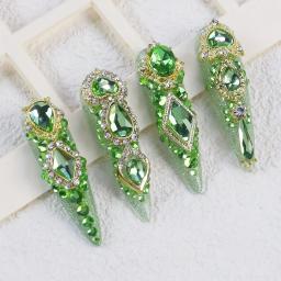 Elegante 3D Alloy Nail Art encantos com strass cristal, perfeito para Nail Salon, disponível em dourado, rosa, verde e azul - Image 6