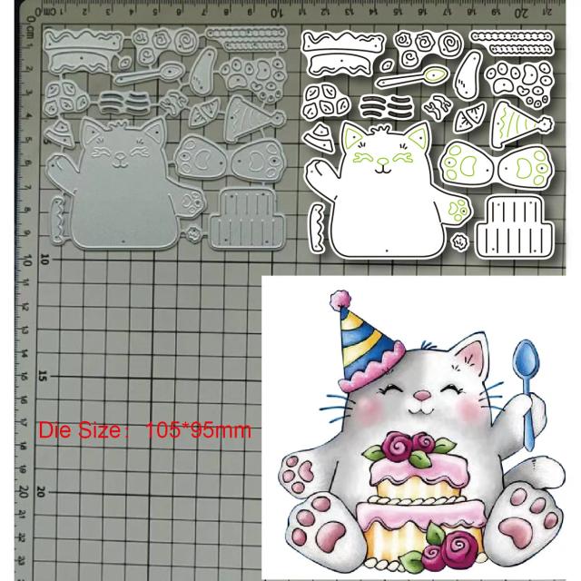 Corte de Metal para Scrapbook: Gatinho comendo Bolo e Decoração DIY com Faca Mould Blade e Estênceis de Papel - Novidades 2023