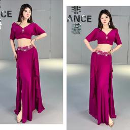 Traje de trabalho para dança do ventre, roupas de prática, top e saia, 2 peças, conjunto de terno de treinamento para mulheres adultas, performance de palco de dança - Image 2