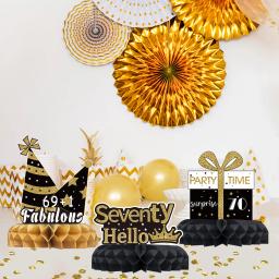 Decoração de mesa favo de mel preto e dourado, Festa de aniversário de 70 anos, Prato de foto, 70 anos - Image 5