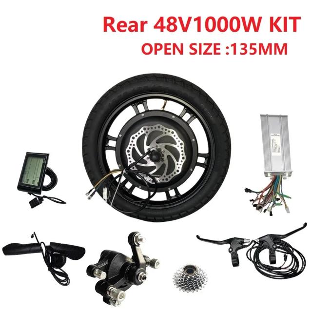 Motor de Bicicleta Elétrica 16" BLDC Dianteiro/Traseiro 48V 500W-1000W Freio a Disco