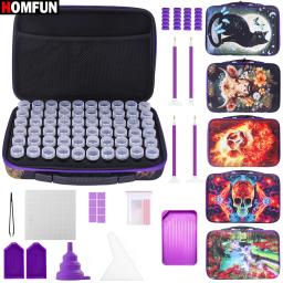 Homfun caixa de armazenamento de pintura diamante, bolsa organizadora portátil de 60 espaços com ferramentas diy, caixa de contas de artesanato de arte, vários padrões - Image 1