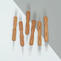 Dreadlock Crochet Gancho para Trança Peruca Extensão do cabelo Agulha Tecelagem 3 Cabeça Crochet Gancho Bambu Handle Knitting Tools 0.5mm 0.75mm - Image 3