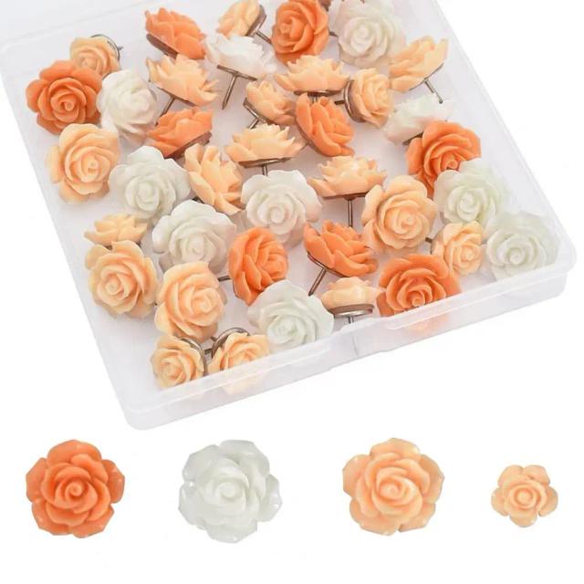 Alfinetes Decorativos em Forma de Flor com Design Vívido - Pacote com 40 Peças para Quadros de Avisos, Fotos e Mapas