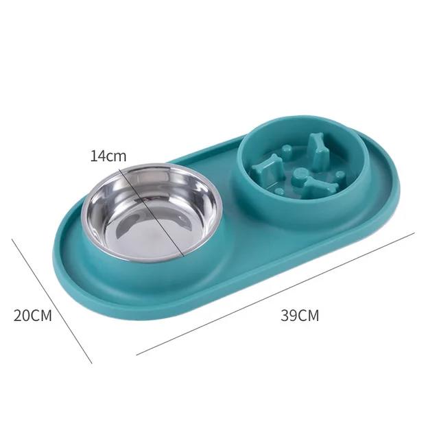 Tigela de alimentação anti-luta em aço inoxidável com base de silicone para cães e gatos, projetada para evitar asfixia e promover uma refeição mais lenta