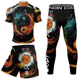 Desgaste de artes marciais feito sob medida para homens, pescoço simulado quente, terno protetor de Rash MMA, BJJ Fitness e grappling, conjuntos curtos, alta qualidade - Image 3